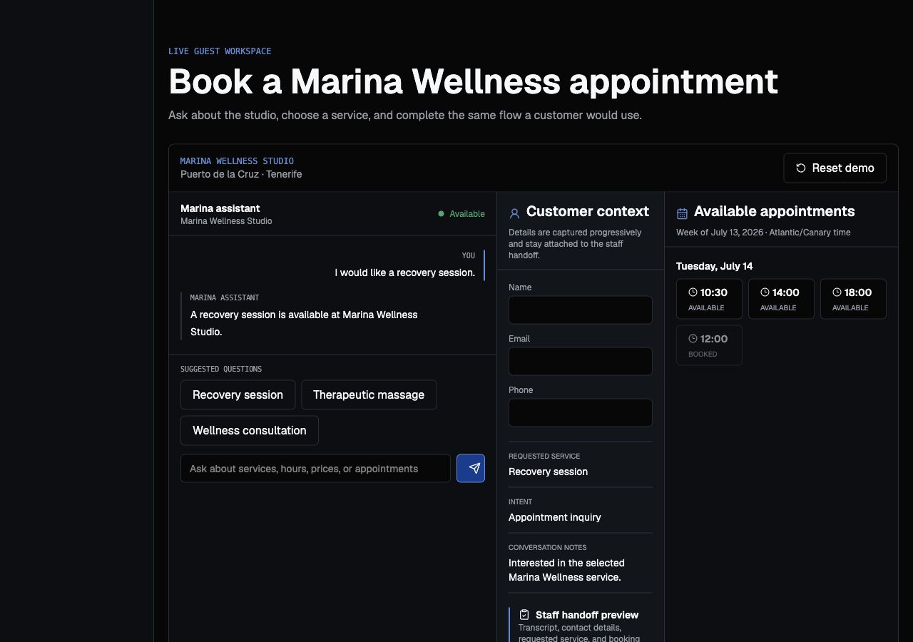 AI Receptionist and appointment workspace