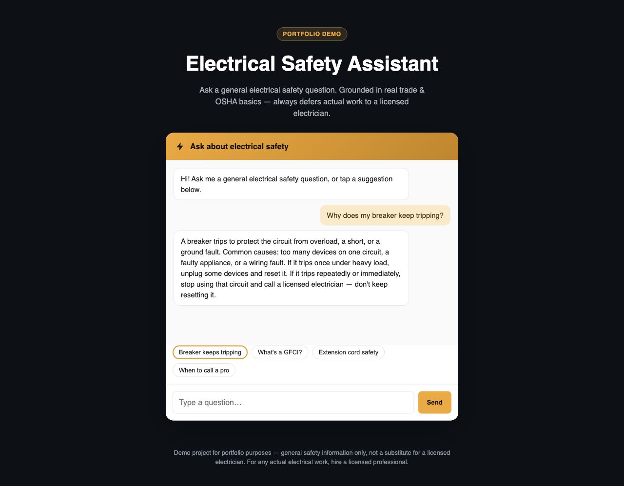 Electrical Safety Chatbot interface